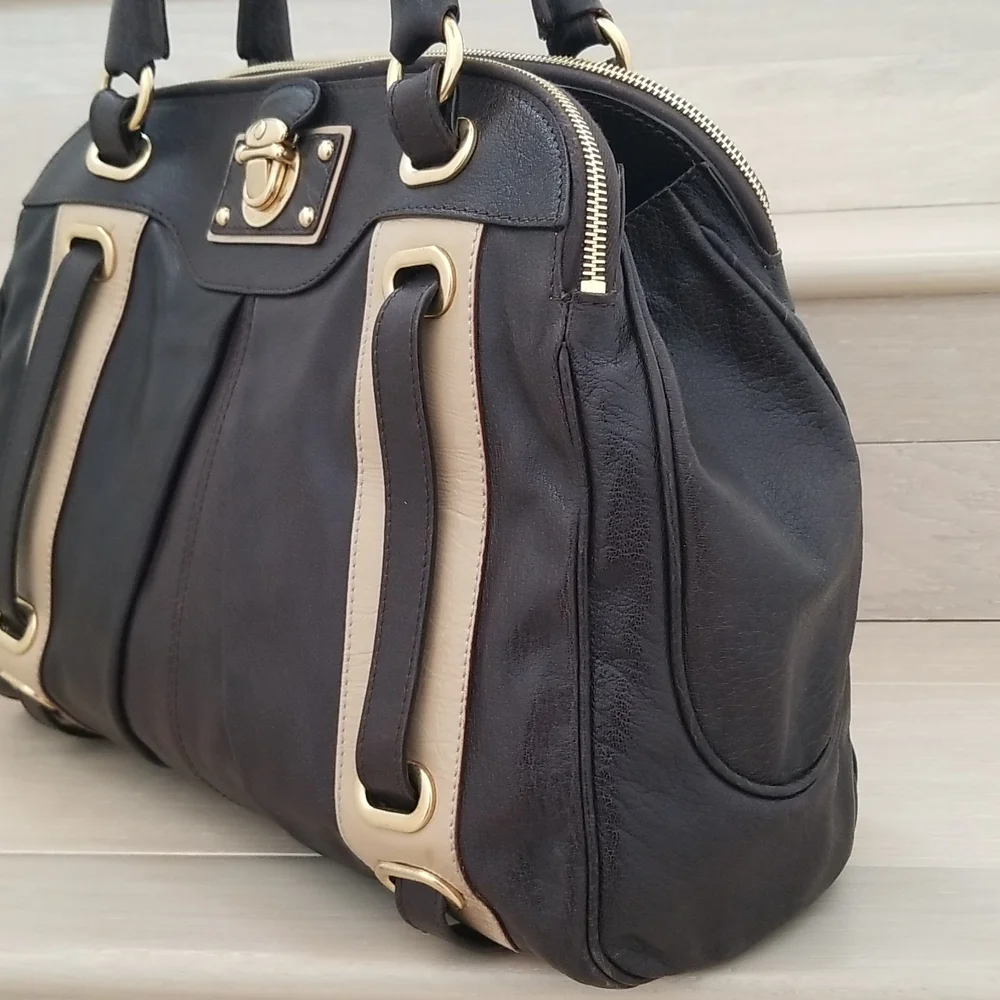 Marc Jacobs Hudson Striping Leather Satchel with Leather Lining in Dark …